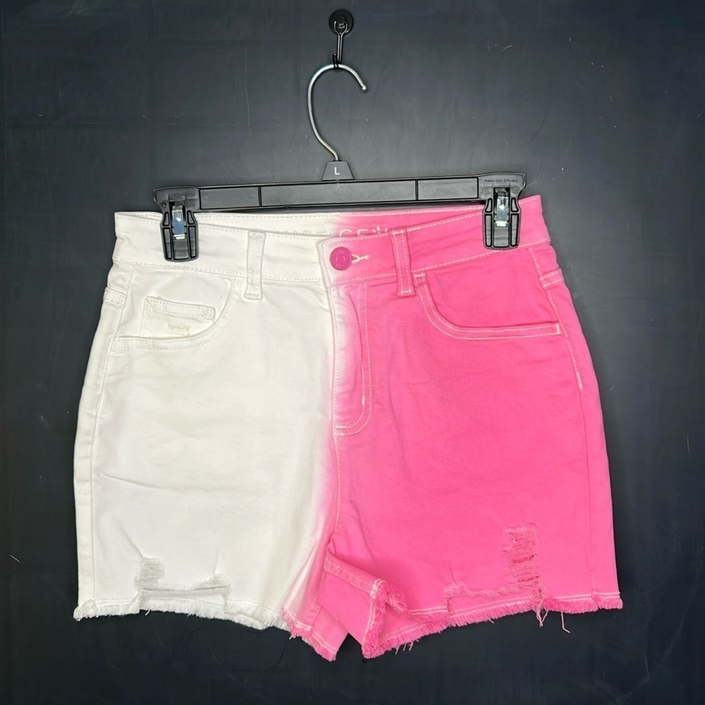 Justice Girls Size 16 Pink White Gradient Denim Shorts Cut Off Frayed